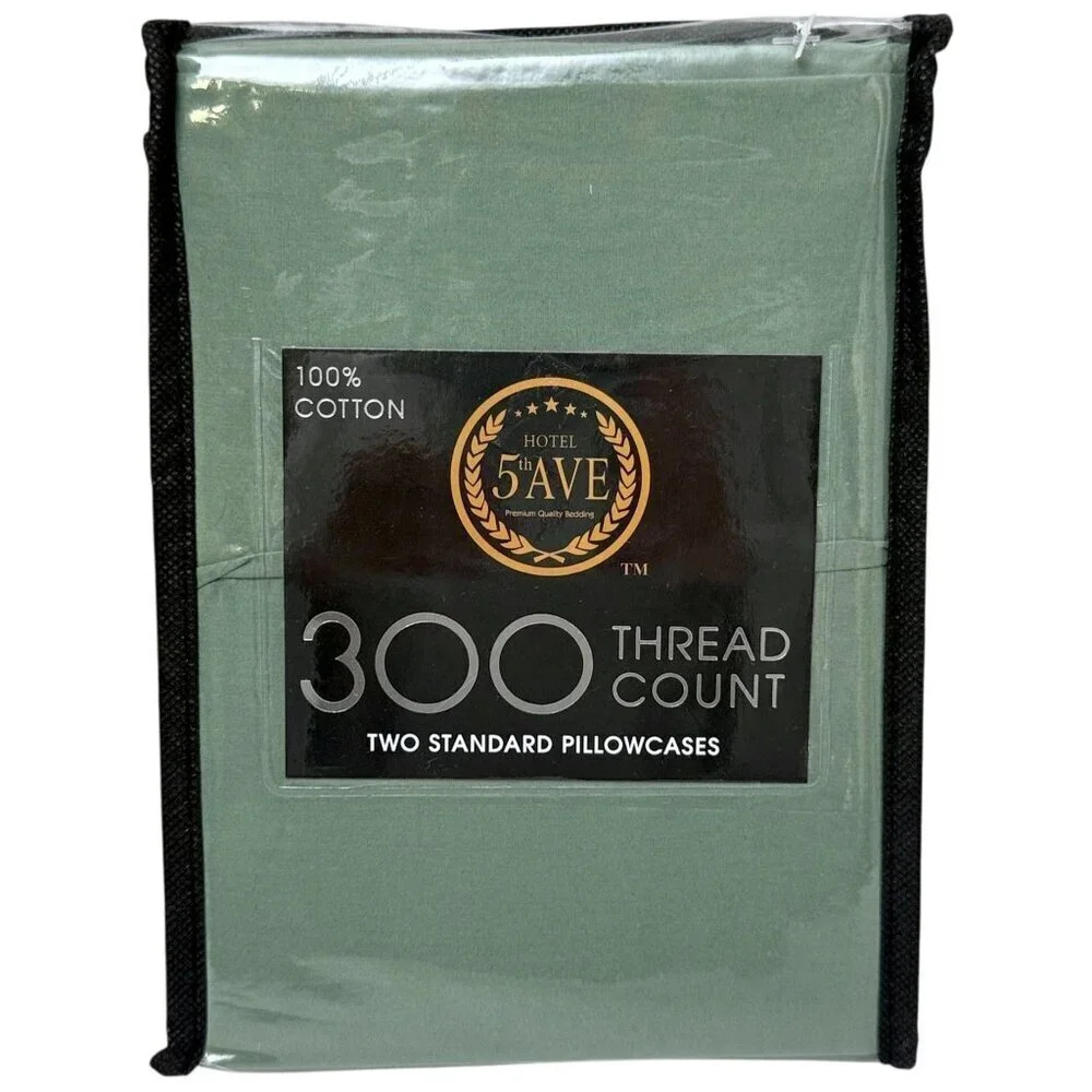 Hotel 5th Ave Pair of Pillowcases Green 100% Cotton 300 Thread Count NWT